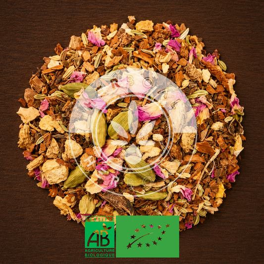 Infusion Chai Bio aux épices – cannelle, gingembre, cardamome et citron – Herboal